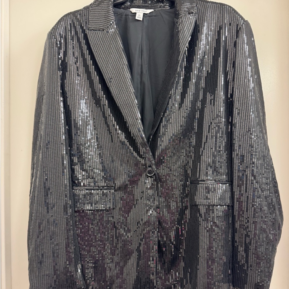 ✨ NINE WEST Sequin Blazer – XL – Black Metallic (NWT!) ✨